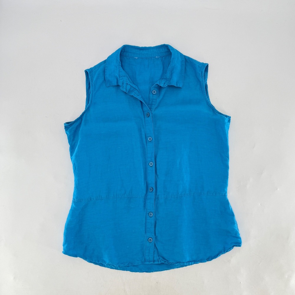 Unbranded Sleeveless Button-Down‎ Shirt Collared Blouse See Pics Linen/Lyocell?